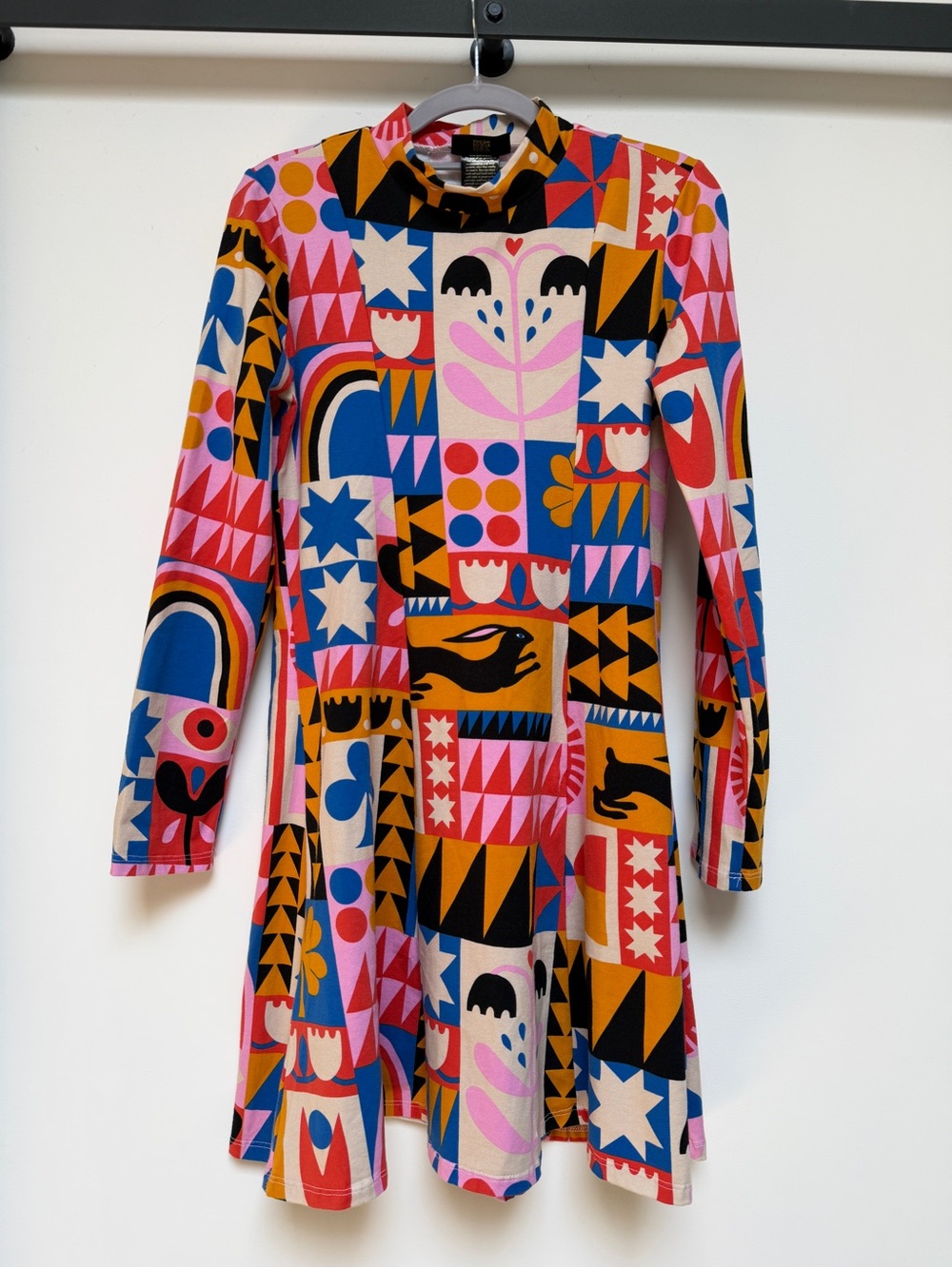Nooworks Long Sleeve A-Line Tanya Dress Medium Lisa Congdon Rabbit Luck Like New - Picture 5 of 12